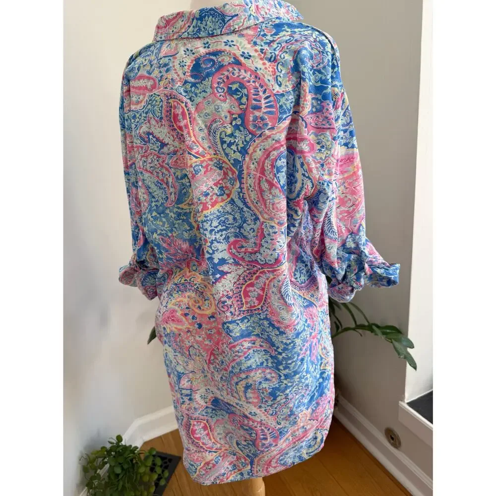 Lauren Ralph Lauren Paisley Sleep Shirt Beach Cover Up Medium Embroidered RL